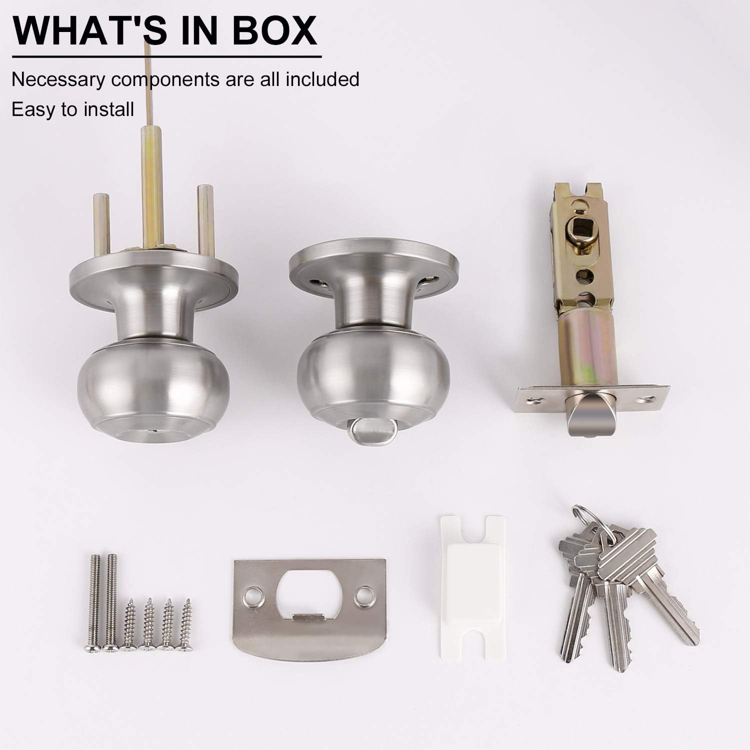 Knobonly Satin Nickel Finish Keyed Entry Entrance Door Knobs with Keys Exterior Door Entry Door Sets Flat Ball Knob Set Door Hardware&Locks
