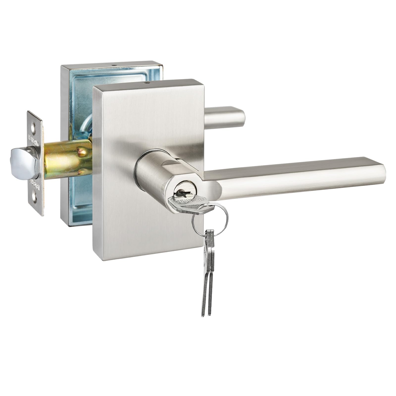 NEWBANG Serratura a leva lunga con chiave per porta esterna e porta anteriore, resistente, finitura in nichel satinato, MDC894-SN-ET-1P