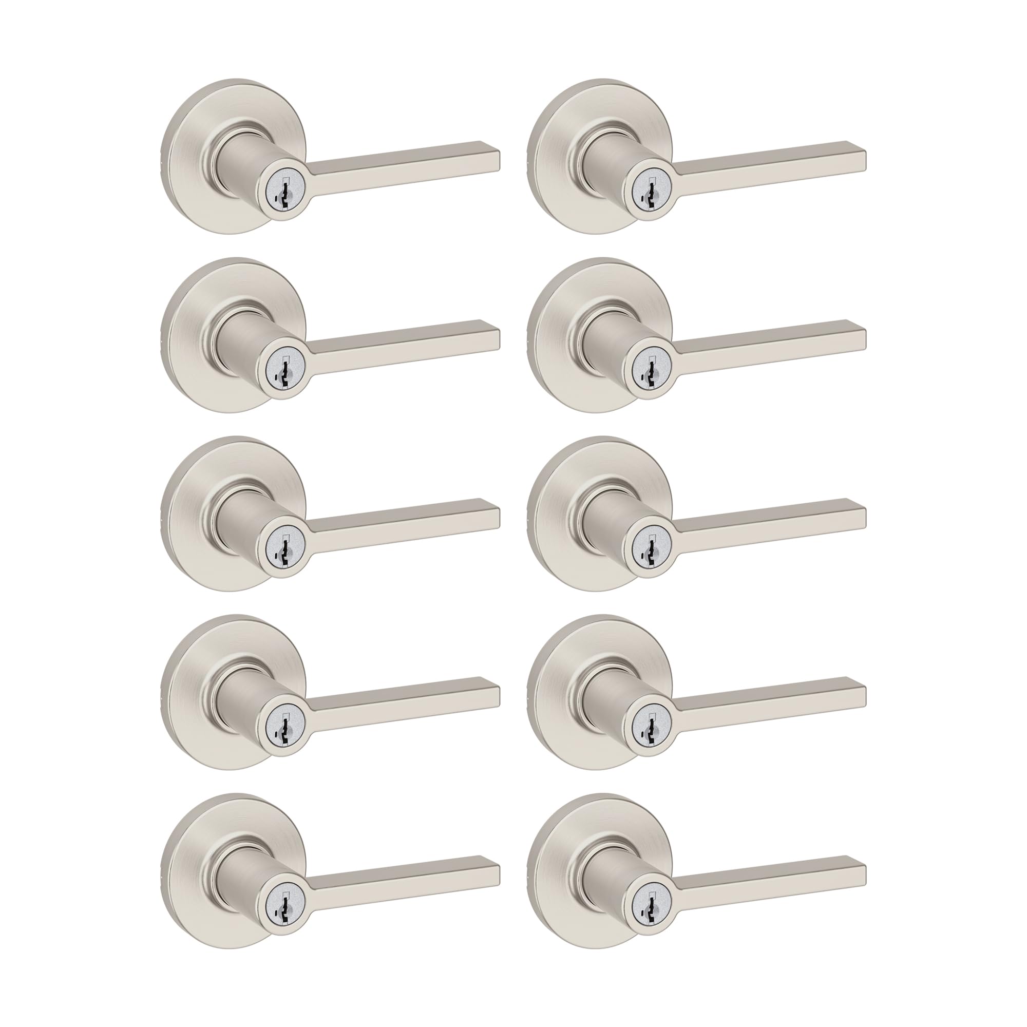 Poignée de porte pour entrée et chambre Kwikset Casey lot de 10 serrures en nickel satiné
