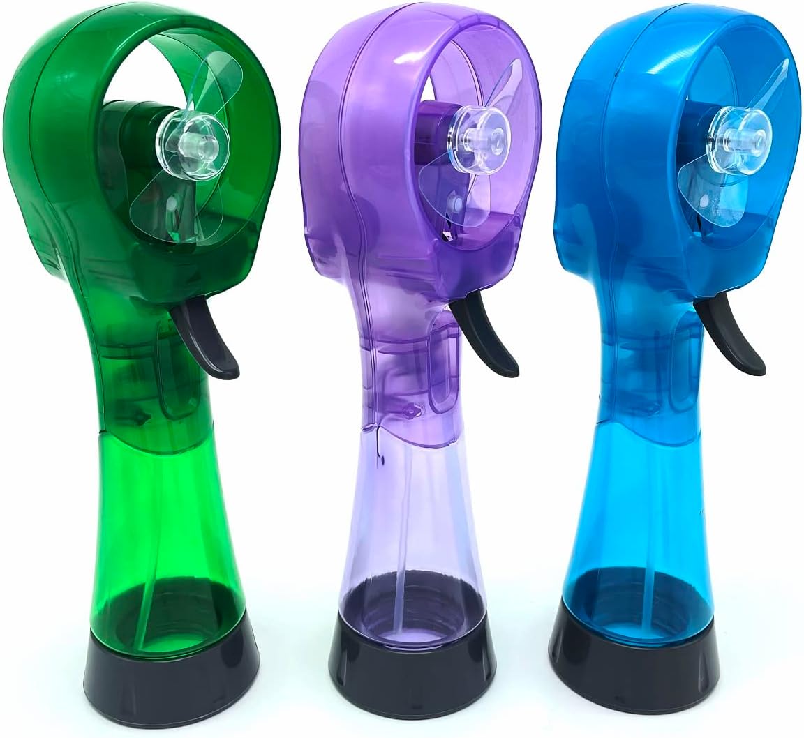 Water Misting Fan Portable Handheld Spray Fans Battery Operated for Outdoor Cooling- Set of 3 (Green/Purple/Sky Blue)