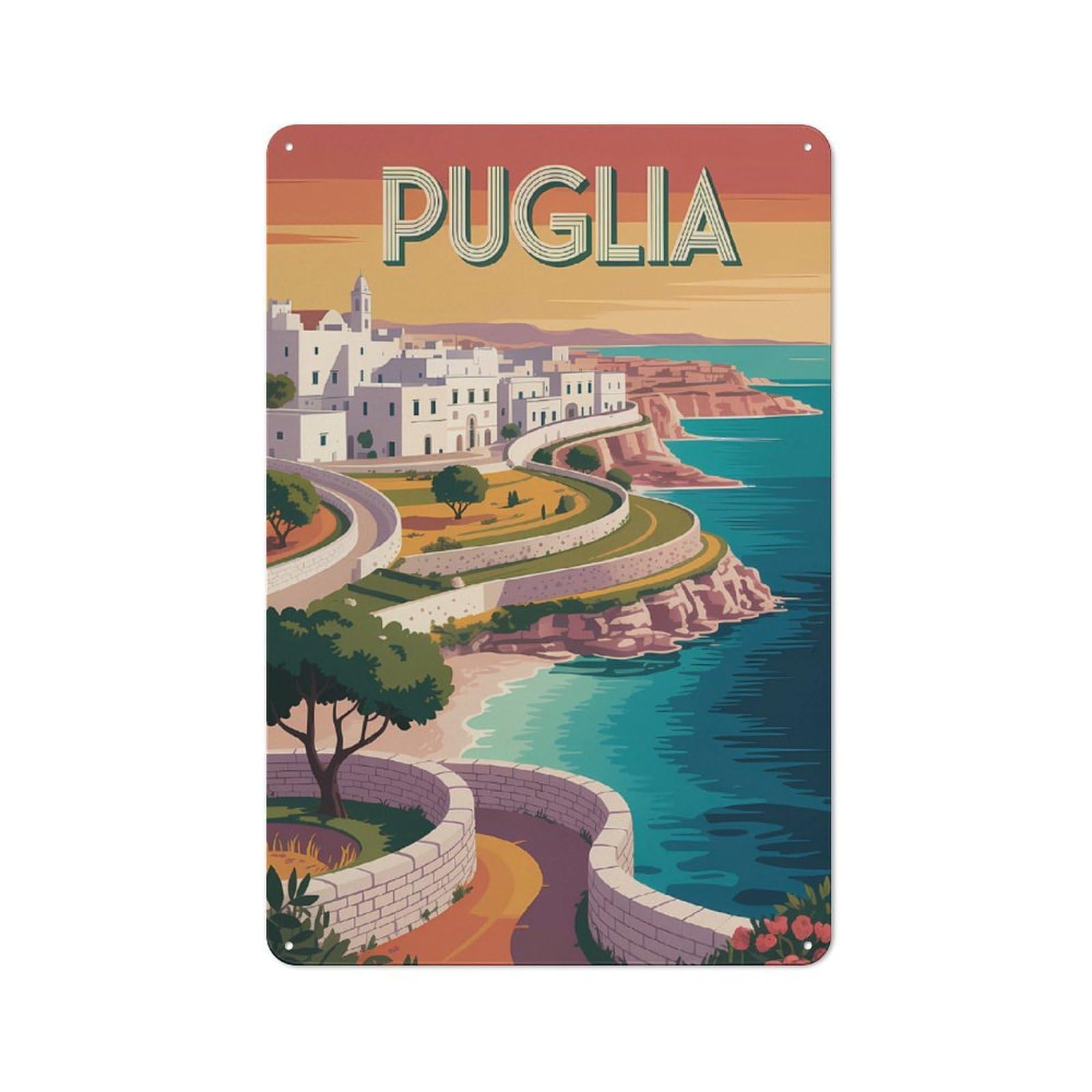 Puglia Italy Travel Retro Metal Wall Decor 30x20cm, Vintage Metal Sign for Cafe, Pub, Workshop Or Home Bar