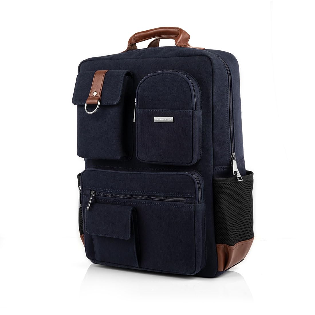 Smith & Blake Backpack for Men - Laptop Backpack - Canvas, Blue Color - Fits 14/15.6 Inch Laptop/Macbook - Water Resistant - Padded Shoulder Straps - Elliot Blue