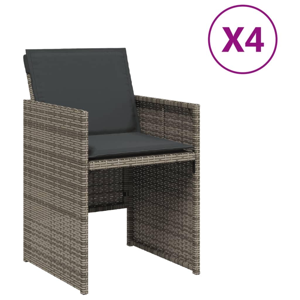 Juego de 4 sillas de jardín con cojín de ratán gris, respaldo plegable y funda extraíble para una fácil limpieza, acolchado cómodo y marco de acero resistente