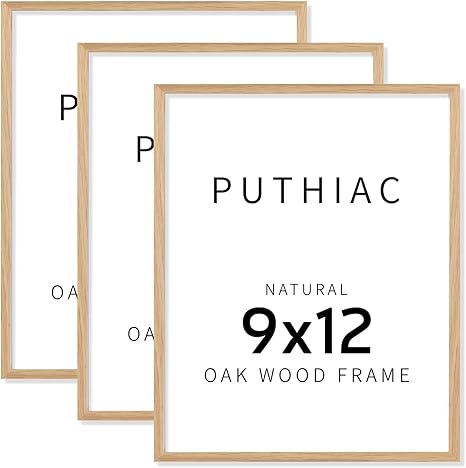 9x12 Oak Wood Picture Frams - Minimalist 9x12 Oak Wood Frames, 9"x12" Picture Frame Wood, Natural Solid Wooden Picture Frames for Wall Art Photo and Prints(3 Pack, Beige)
