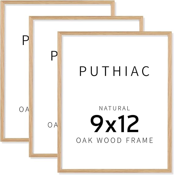 9x12 Oak Wood Picture Frams - Minimalist 9x12 Oak Wood Frames, 9"x12" Picture Frame Wood, Natural Solid Wooden Picture Frames for Wall Art Photo and Prints(3 Pack, Beige)