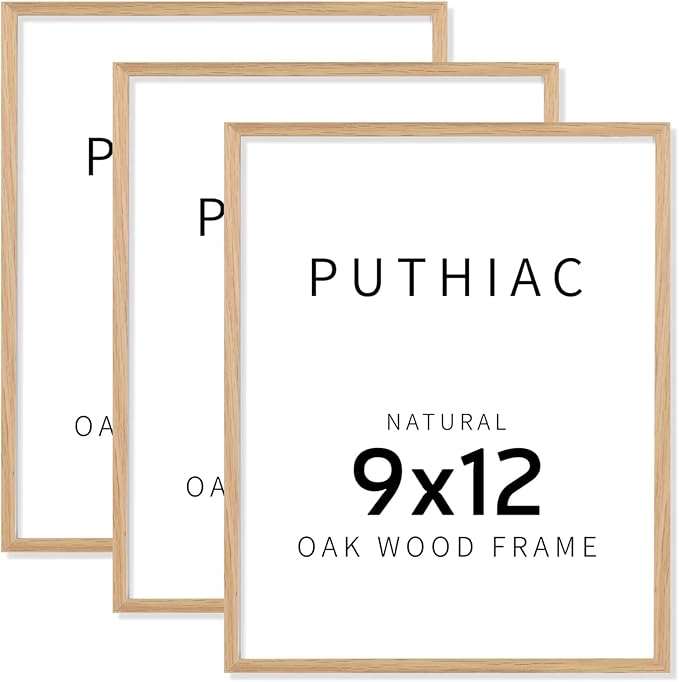 9x12 Oak Wood Picture Frams - Minimalist 9x12 Oak Wood Frames, 9"x12" Picture Frame Wood, Natural Solid Wooden Picture Frames for Wall Art Photo and Prints(3 Pack, Beige)