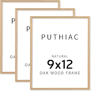 9x12 Oak Wood Picture Frams - Minimalist 9x12 Oak Wood Frames, 9"x12" Picture Frame Wood, Natural Solid Wooden Picture Frames for Wall Art Photo and Prints(3 Pack, Beige)