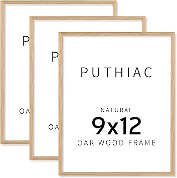 9x12 Oak Wood Picture Frams - Minimalist 9x12 Oak Wood Frames, 9"x12" Picture Frame Wood, Natural Solid Wooden Picture Frames for Wall Art Photo and Prints(3 Pack, Beige)