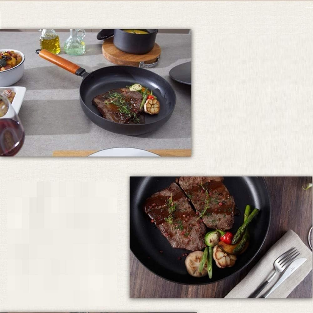 Bratpfanne Antihaft-Pfanne Holz Langer Griff, Gusseisen Topf Bratpfanne Bratpfanne Gebratenes Steak Grillpfanne For Gas-Induktionsherd
