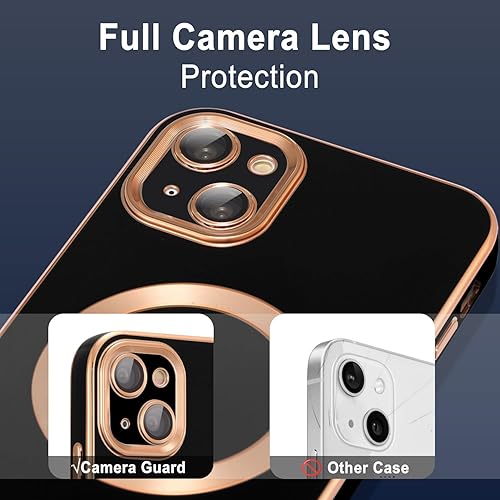 Miniatura 5 de QLTYPRI Funda magnética para iPhone 13 de 6.1 pulgadas, compatible con MagSafe, funda de silicona suave con borde chapado de lujo, protección de