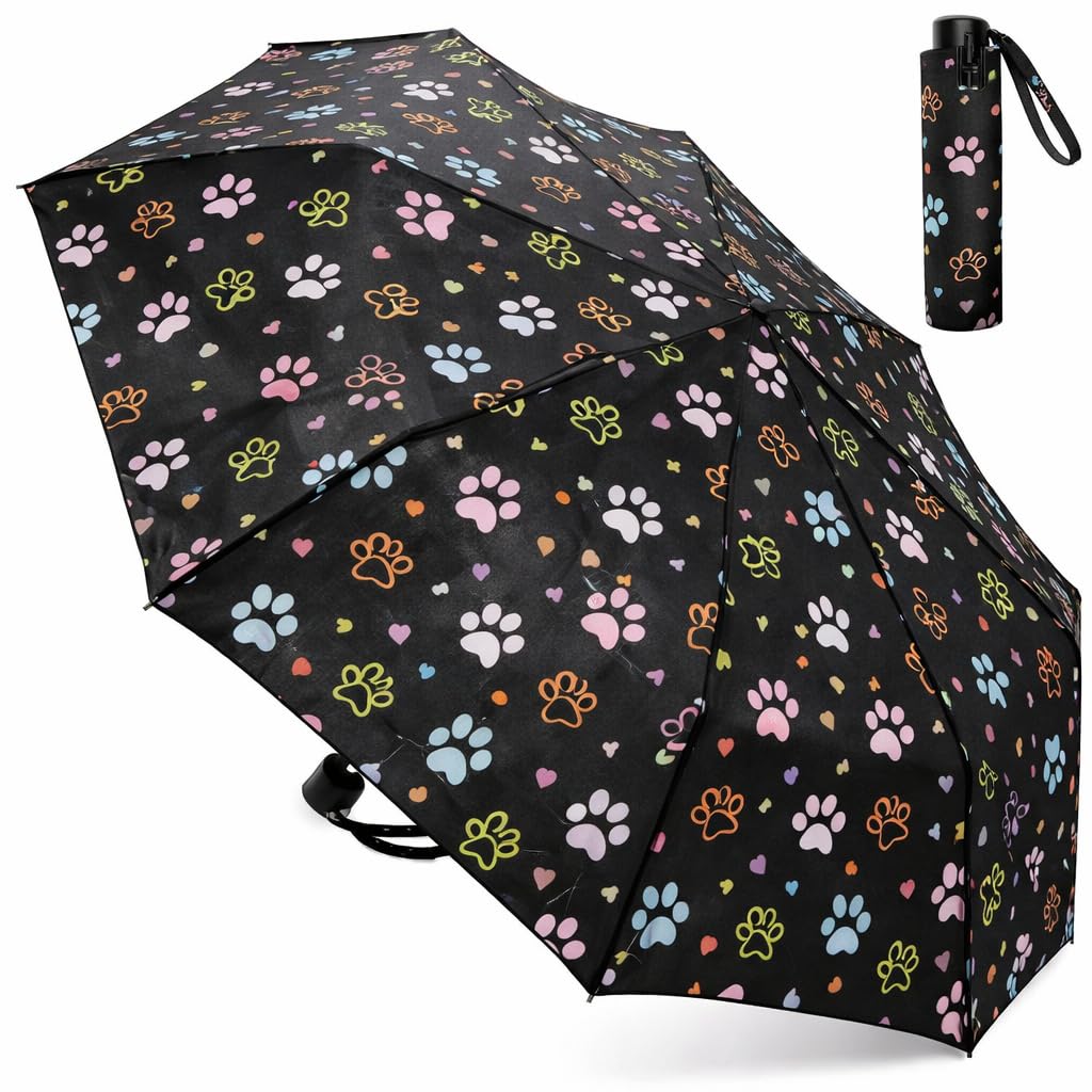 A2z Women's Paw Print Supermini Umbrella Waterproof Wind Sun Protect Compact Soft Gip Dogtooth Black Daisy Leaf Print Lightweight Portable Heavy Rainfall Streets Travel Canopy Brolly