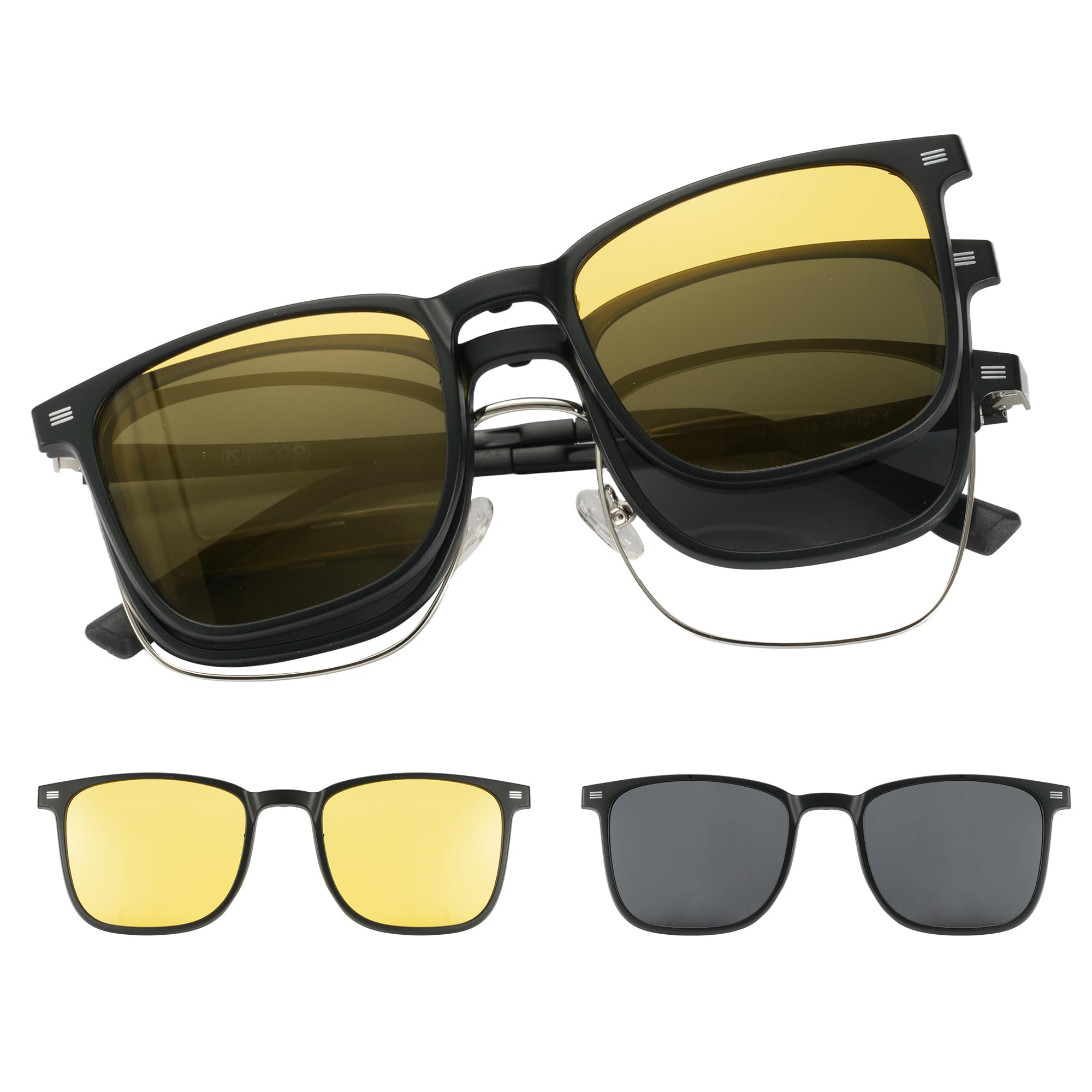 Cyxus Brillengestelle mit Magnetisch Clip Polarisierte Sonnenbrille Herren Damen Leichtes TR90 Rahmen Sonnenbrille UV 400 für Fahren Angeln Reisen P1572T01