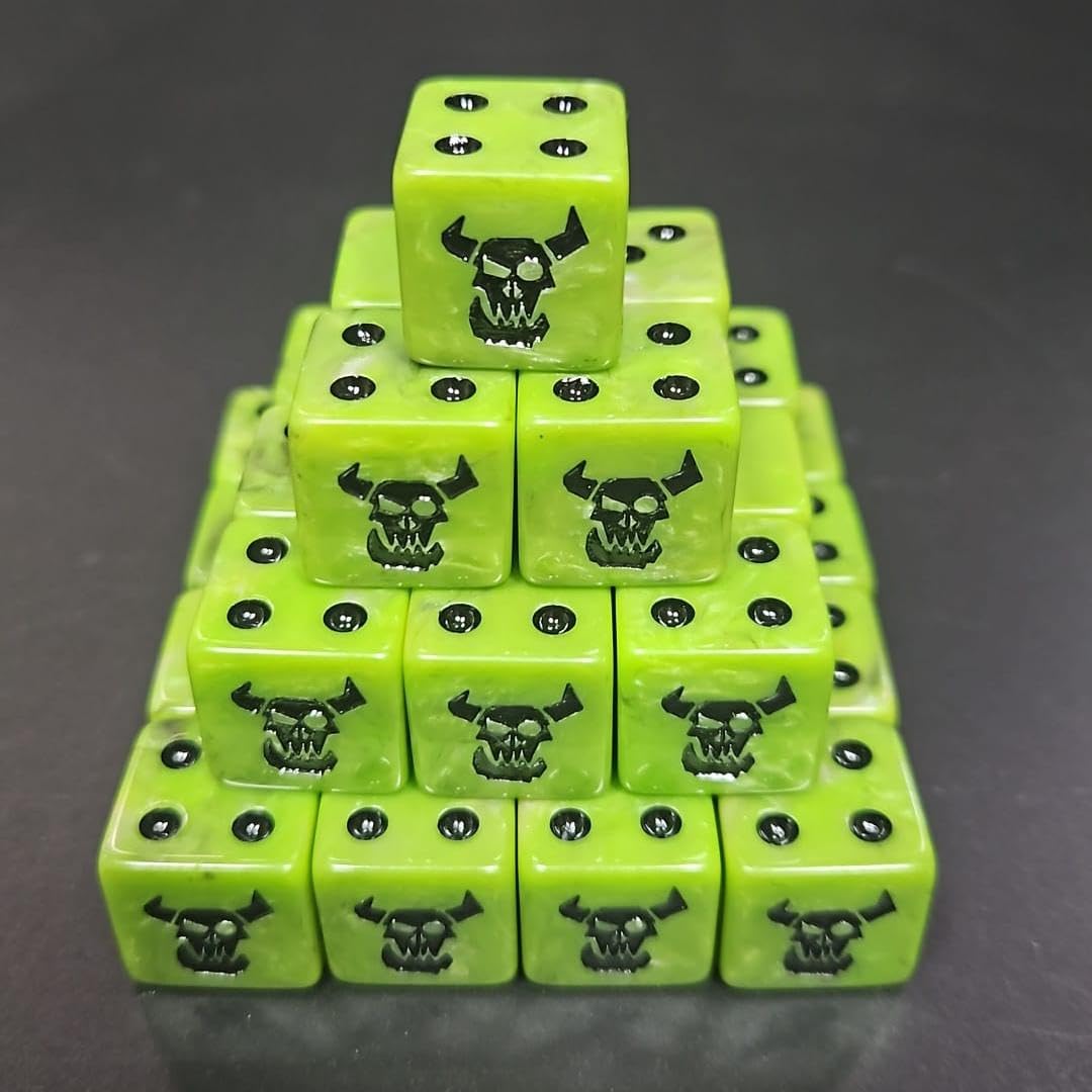 Pack of 16mm Grobby Ork Warboss Square Edge Dice for Tabletop Fantasy gaming KOW, AOS or 40k e.t.c..
