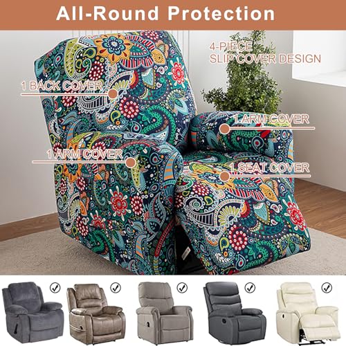 Image of Recliner Slipcovers 4-Pieces Lazyboy Recliner Covers Recliner Couch Covers Recliner Chair Cover Non Slip Reclining Slipcovers with Storage Pockets Furniture Protector for Living Room