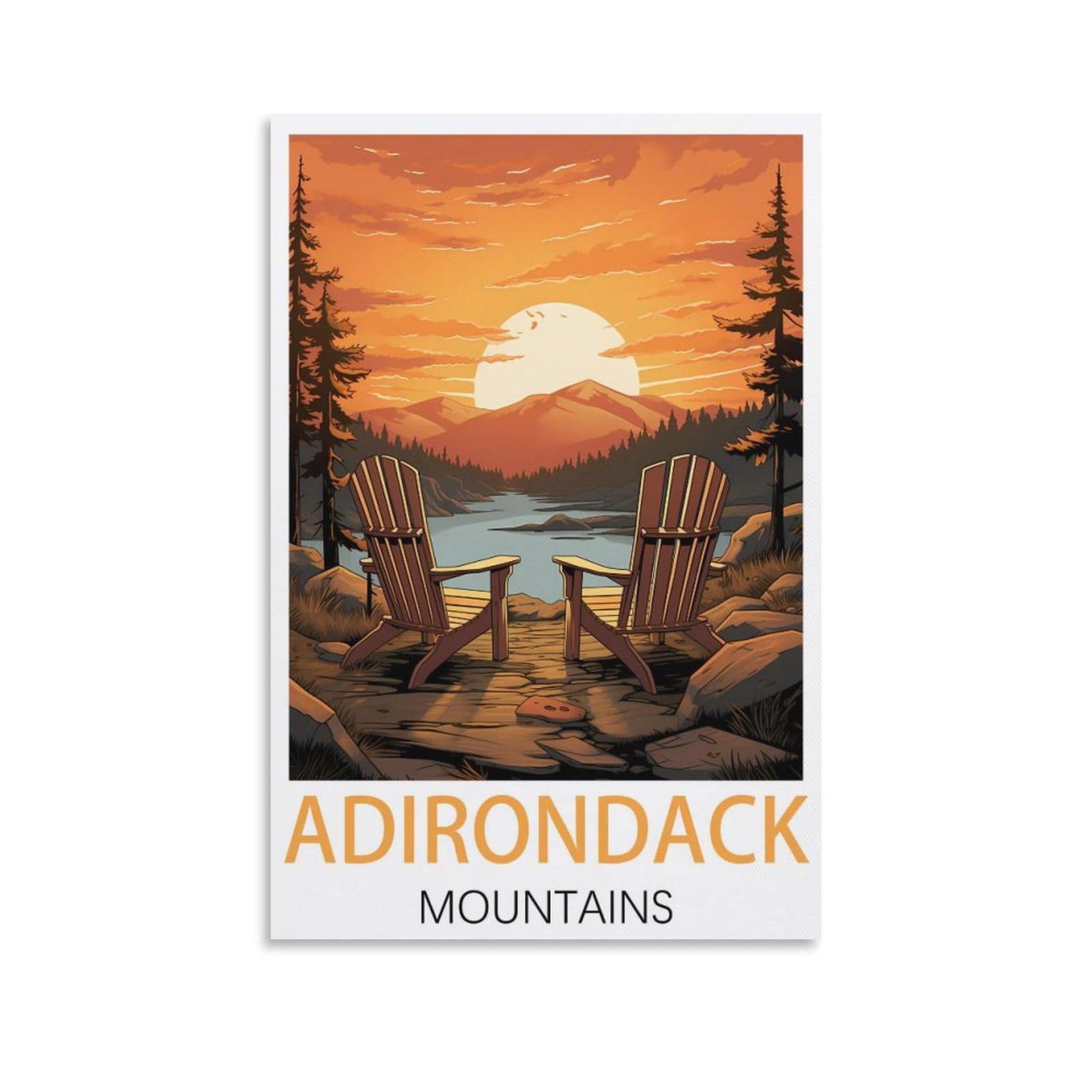 JavoN Adirondack Mountains Vintage Travel Poster 08x12inch(20x30cm) Canvas Art Poster And Wall Art Picture Print Bedroom Decor