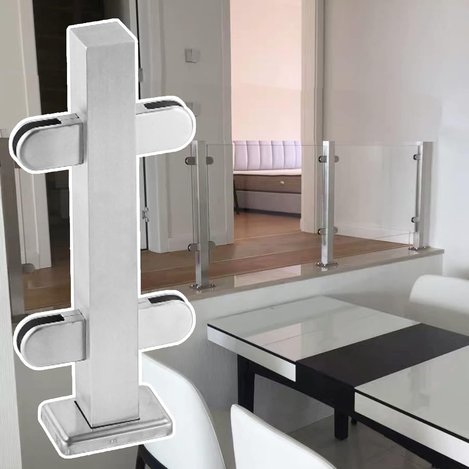 Poteau de garde-corps en verre de sécurité argenté pour balcon et escalier