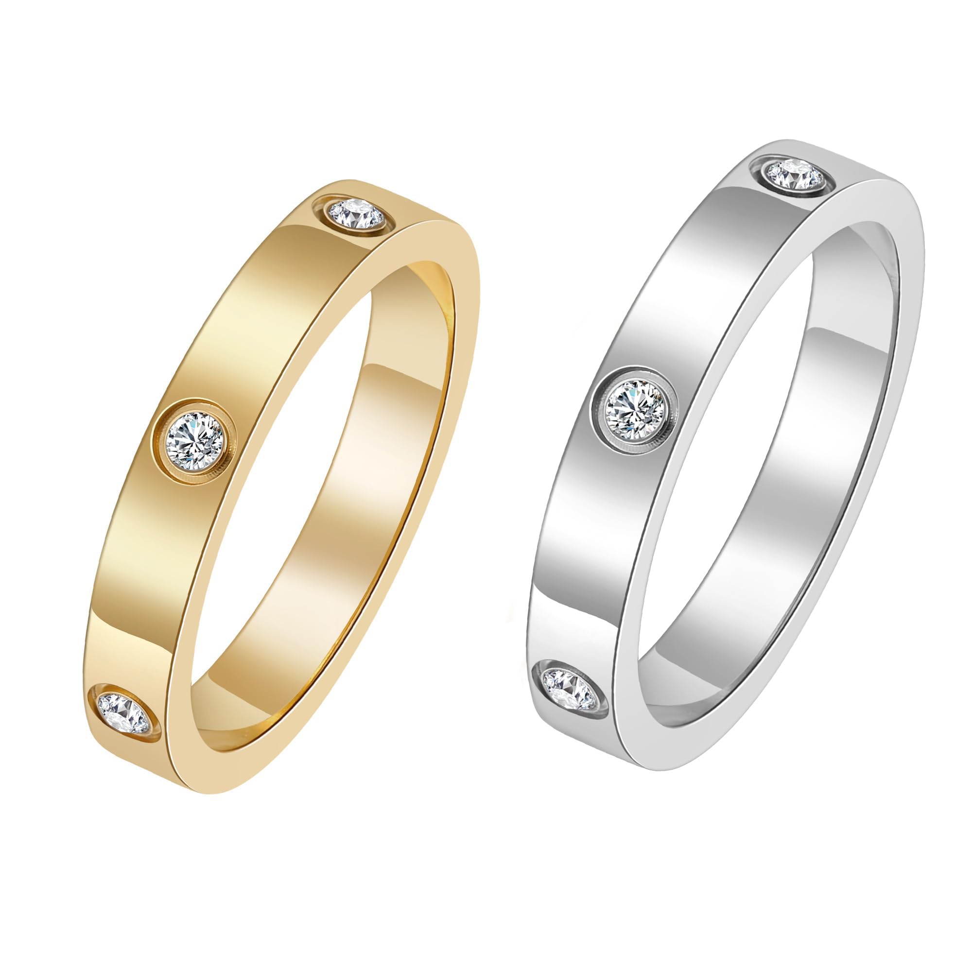 wineord 2 PCS Love Friendship Rings, Stainless Steel Promise Wedding Bands Cubic Zirconia Stackable Silver Gold Rings for Women Jewelry, Christmas Anniversary Birthday Gifts for Her, Size 5-10-picture-35
