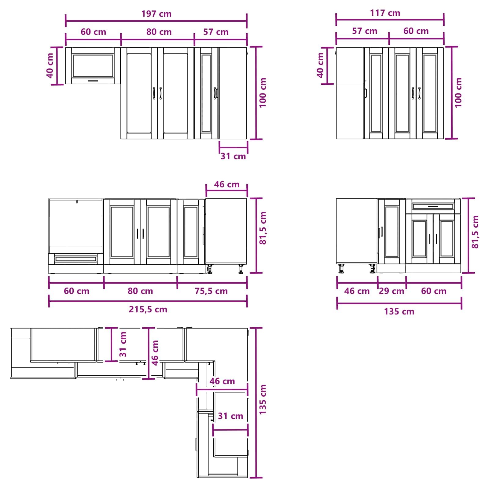 Kitchenette Porto Bloc de cuisine modulable 8 pièces Noir