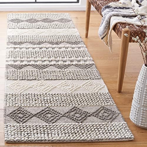SAFAVIEH Natura Collection Runner Rug - 2'3" x 16', Grey & Ivory, Handmade Moroccan Boho Tribal Wool & Cotton, Ideal for High Traffic Areas in Living Room, Bedroom (NAT102A)