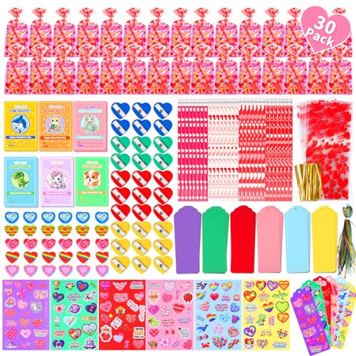 Valentines Day Gifts for Kids Classroom - 30 Pack Valentines Stationery Set with Cards, Pencil, Erasers, Sharpeners, Stickers, Bookmark, School Exchange Party Favors, Gift for Boys Girls Valentines Day Gifts for Kids Classroom - 30 Pack Valentines Stationery Set with Cards, Pencil, Erasers, Sharpeners, Stickers, Bookmark, School Exchange Party Favors, Gift for Boys Girls