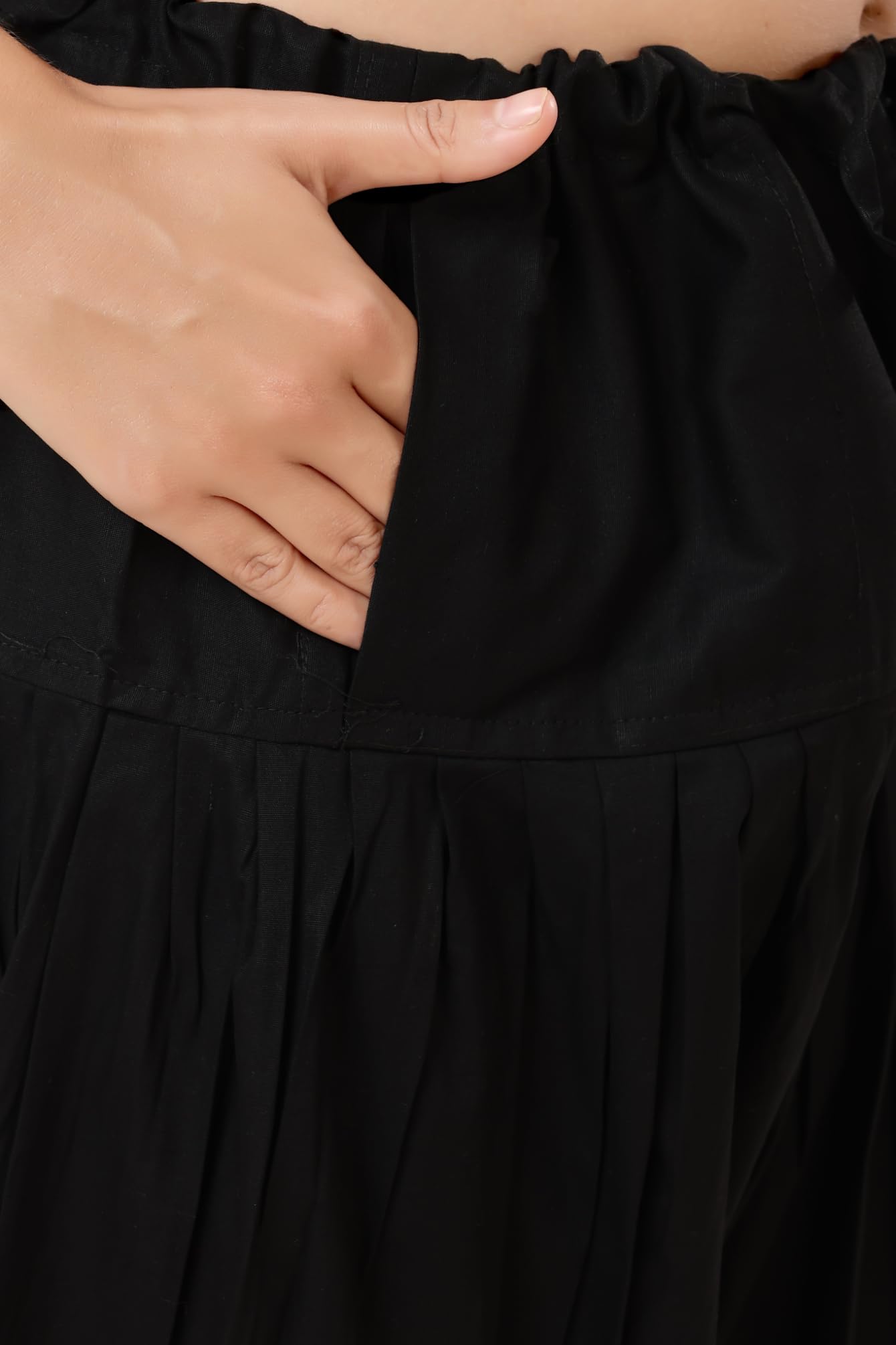 TRASA Semi Patiala Salwar Cotton One Side Pocket Traditional Indian Bottomwear - Free Size Fit up to XXL - Black - Image 9 thumbnail