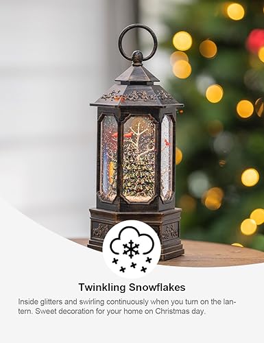 Miniatura 4 de TIJNN Linterna navideña de globo de nieve de 12 pulgadas, caja de música hexagonal con purpurina, USB y decoraciones alimentadas por batería