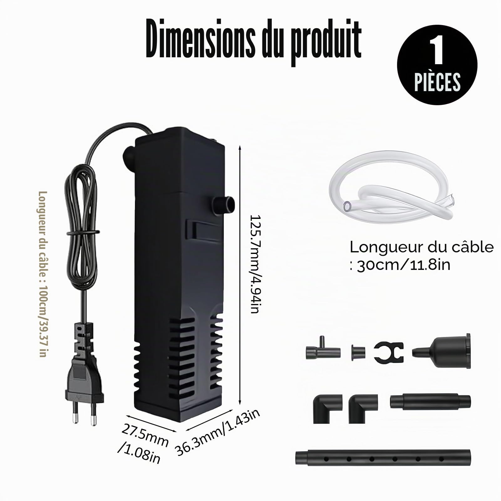 Filtre Intérieur pour Aquarium de 20L à 40L, Pompes et Filtres Professionnels pour Aquariums d’Eau Douce et d’Eau Salée, 3 en 1 avec Système de Double Filtration, Installation Facile et Silencieuse
