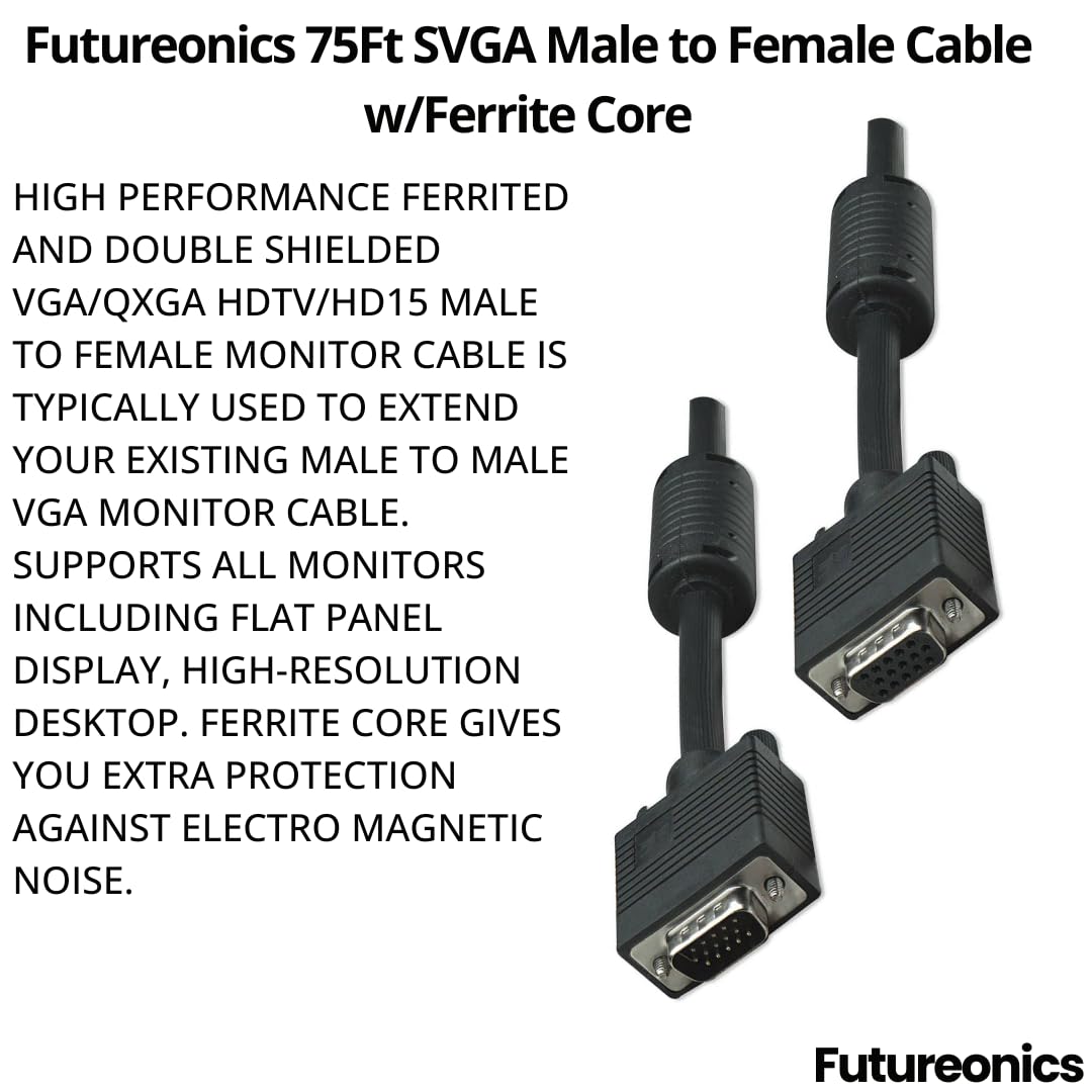 Futureonics (5 Pack 75Ft SVGA Male to Female Cable w/Ferrite Core - 75 Feet