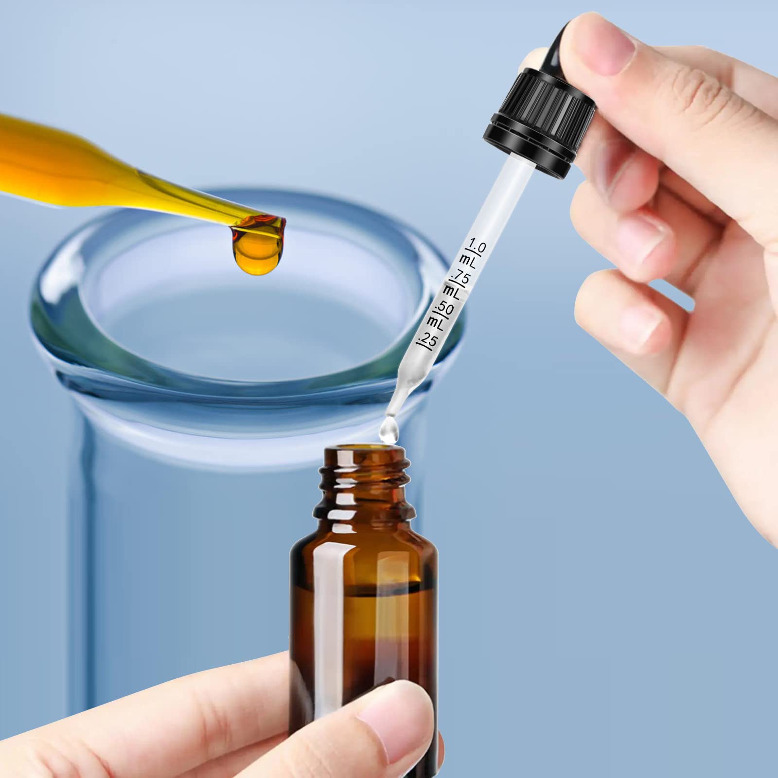 Nuts OT nuts Ambrato Bottiglie Contagocce 10ml Pipette Contagocce Boccette con Pipetta 18 Pcs Marrone Contagocce Vetro con Imbuti, Tappo Nero per Laboratorio, Aromaterapia, Olio Essenzial