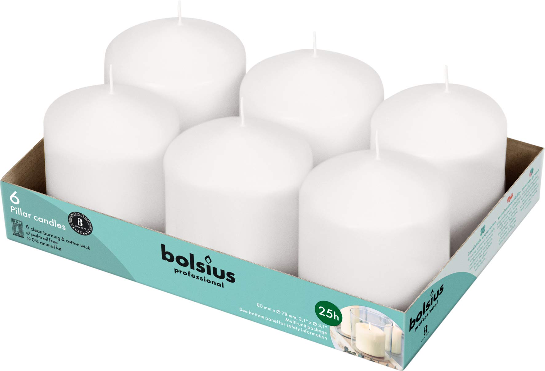 Bolsius - Candele bianche a colonna – 3 x 3 candele non profumate – Dripless, senza fumo e Clean Burning Home Dinner Candles – perfette per matrimoni, feste, cene – 6 candele decorative