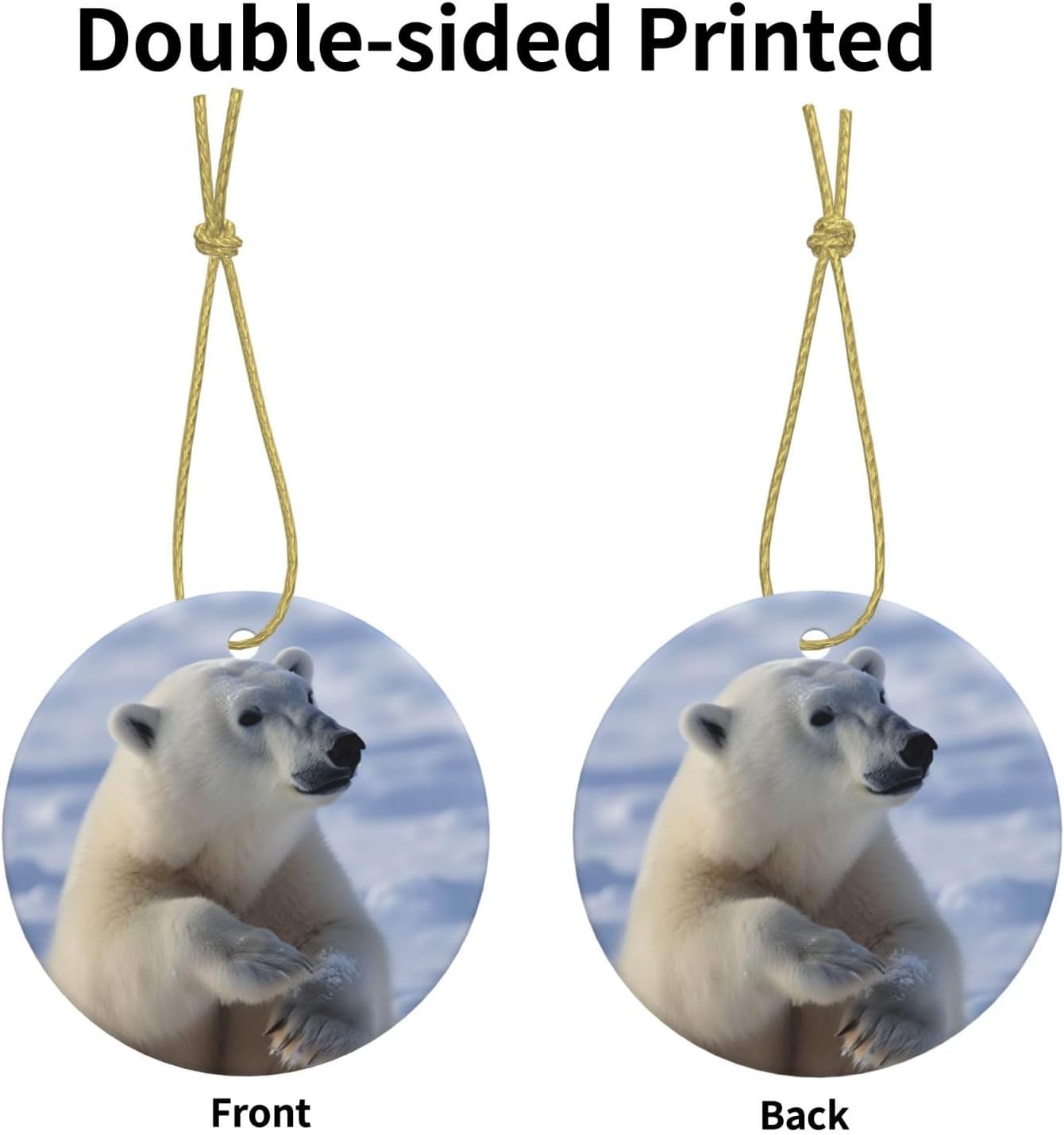 Polar bear Christmas Ornament Round Ceramic Hanging Ornaments for Christmas Tree Holidays Ornaments with Gold Rope Hanging Porcelain Pendants for Party Xmas Decoration