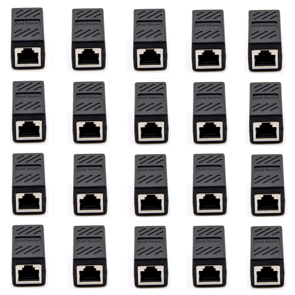 YOQXHY RJ45 Cat5 Couplers, (20 Pack) in Line Coupler Cat5 Cat5e Cat6 Cat7 Ethernet Cable 8P8C Extender Adapter Female to Female, Black