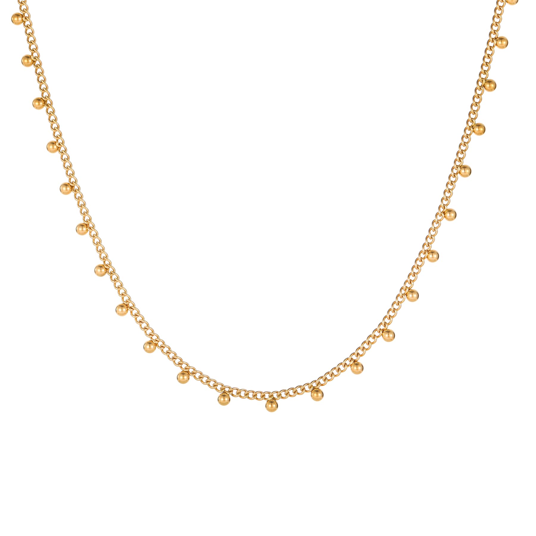 Nawflue Gold Chain for Women, 18K Gold Plated Dainty Choker Necklace Satellite Beaded Chain Necklace, Stainless Steel Cuban Link Thin Dot Chain,