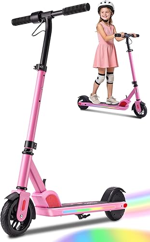 Caroma Electric Scooter for Kids Ages 6-14, 150W180W Motor,10 MPH Max Speed & 7 Miles,Adjustable Height & Speed,Colorful Lights,LED Display,Foldable