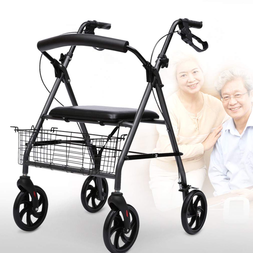 Przenośny chodzik Rollator, składane pomoce ułatwiające poruszanie się, chodzik z wygodnym oparciem, podwójny układ hamulcowy, używany do chodzenia seniorów Interesting