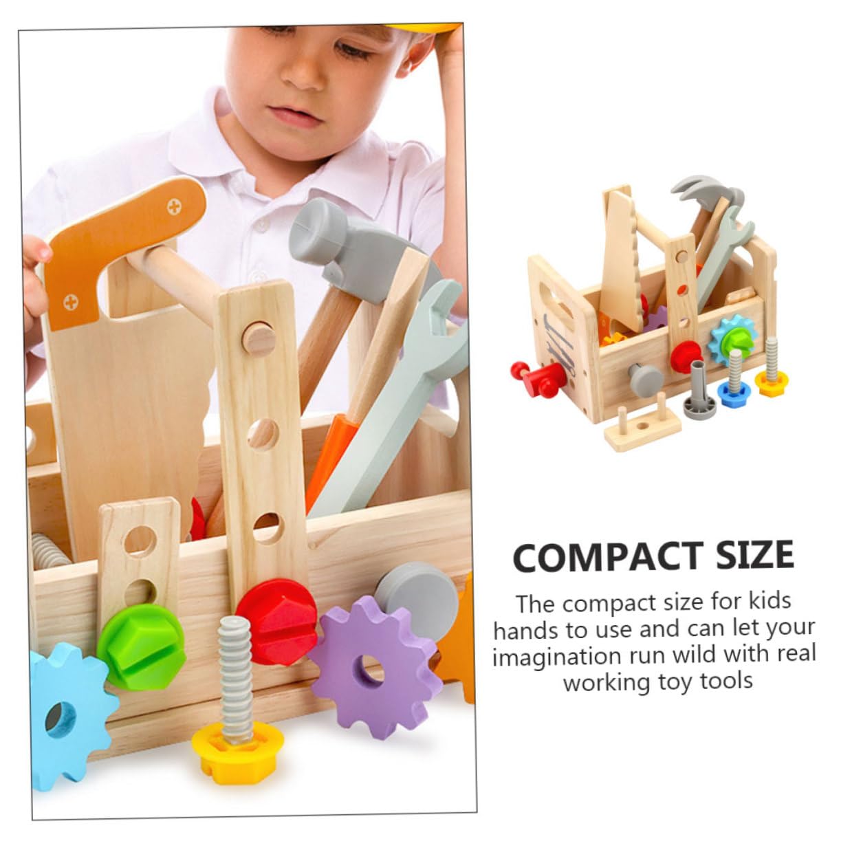 VICASKY Set di Strumenti in Legno per Bambini Superficie Liscia, Valigetta Portatile Martello e Cacciavite, Gioco Educativo per Apprendimento Interattivo e Gioco di Finzione