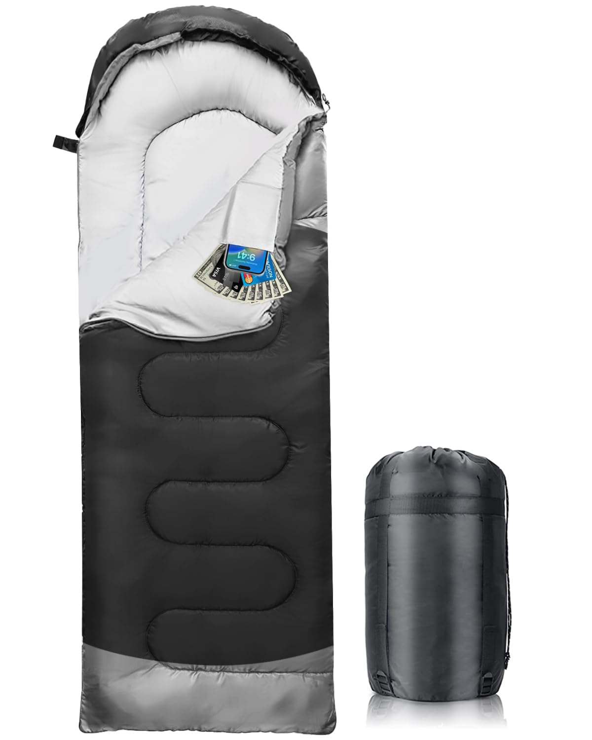 Maraiss 3-4 Season Single Sleeping Bag, Warm & Cold Weather Sleeping Bag for Adults, Teenagers and Outdoor Activities like Hiking, Backpacking, Camping Black
