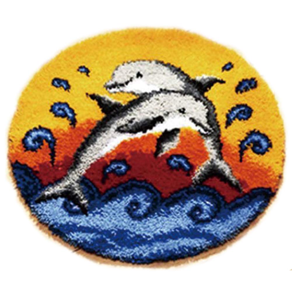 DIY Cushion Carpet Floor Mat Rug Latch Hook Kits Sofa Seat Cover Hand Craft Cartoon Round Crocheting Baby Kids Gift 19x19 Inch (Round-09)