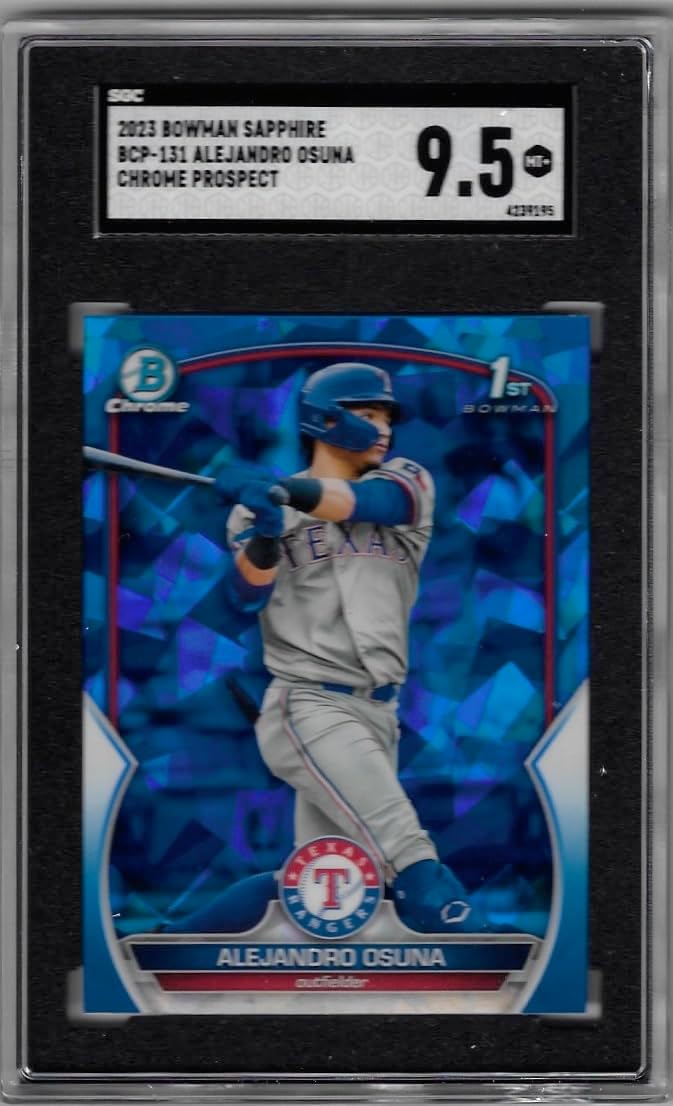 Alejandro Osuna Graded SGC Mint 9.5+ Sapphore Parallel 1st Bowman Card Chrome Prospect Chrome Collectible Baseball Card - 2023 Bowman Chrome Baseball Card #BCP-131 (Rangers)