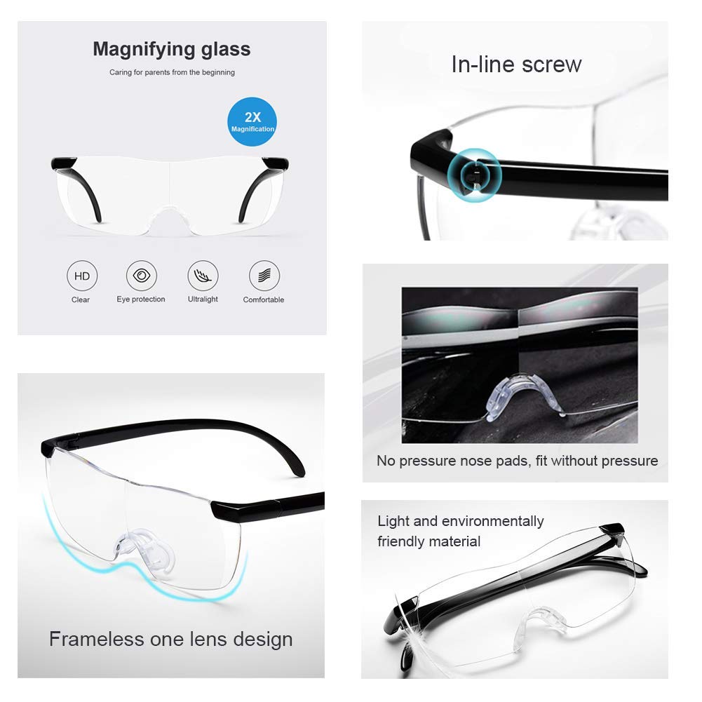 Lupe, Stirnband-Headset für Lesebrillen, freihändig, 10-fache L, tragbare Senioren, Bücher, Zeitungen, Karten, Münzen, Schmuck, Senioren, Sehbehinderte, Schwarz, Blu-ray