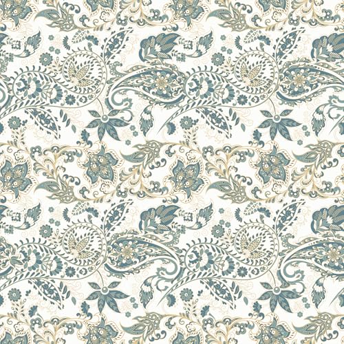 Skyblur Green Paisley Flower Vintage Peel and Stick Wallpaper Self Adhesive Removable Bohemia Floral Contact Paper Stick on Easy Peel Off Boho Wall Paper for Kitchen Bedroom Bathroom Renter 17.5"×118"