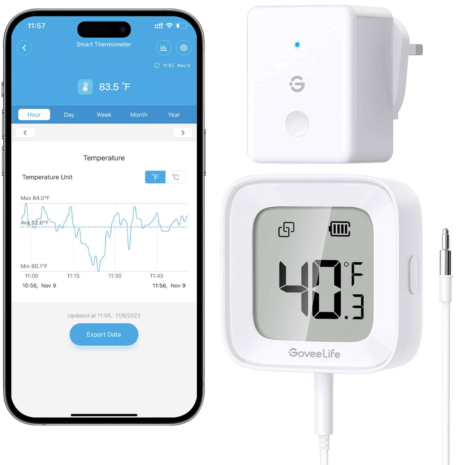 GoveeLife GoveeLife Digital Fridge Thermometer with App Control, Wireless Smart WiFi Freezer Thermometer with Custom Alarms and 2-Year Free Data Storage, LCD Display, for Fridge, Freezer