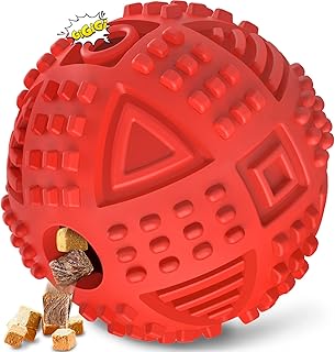 LEGEND SANDY Dog Balls Treat Dispensing, Dog Toys for Aggressive Chewers Large Breed, Nearly Indestructible Squeaky Dog Chew Toys for Large Pet, Natural Rubber Doggie Puzzle Toys, ToughTreat Ball
