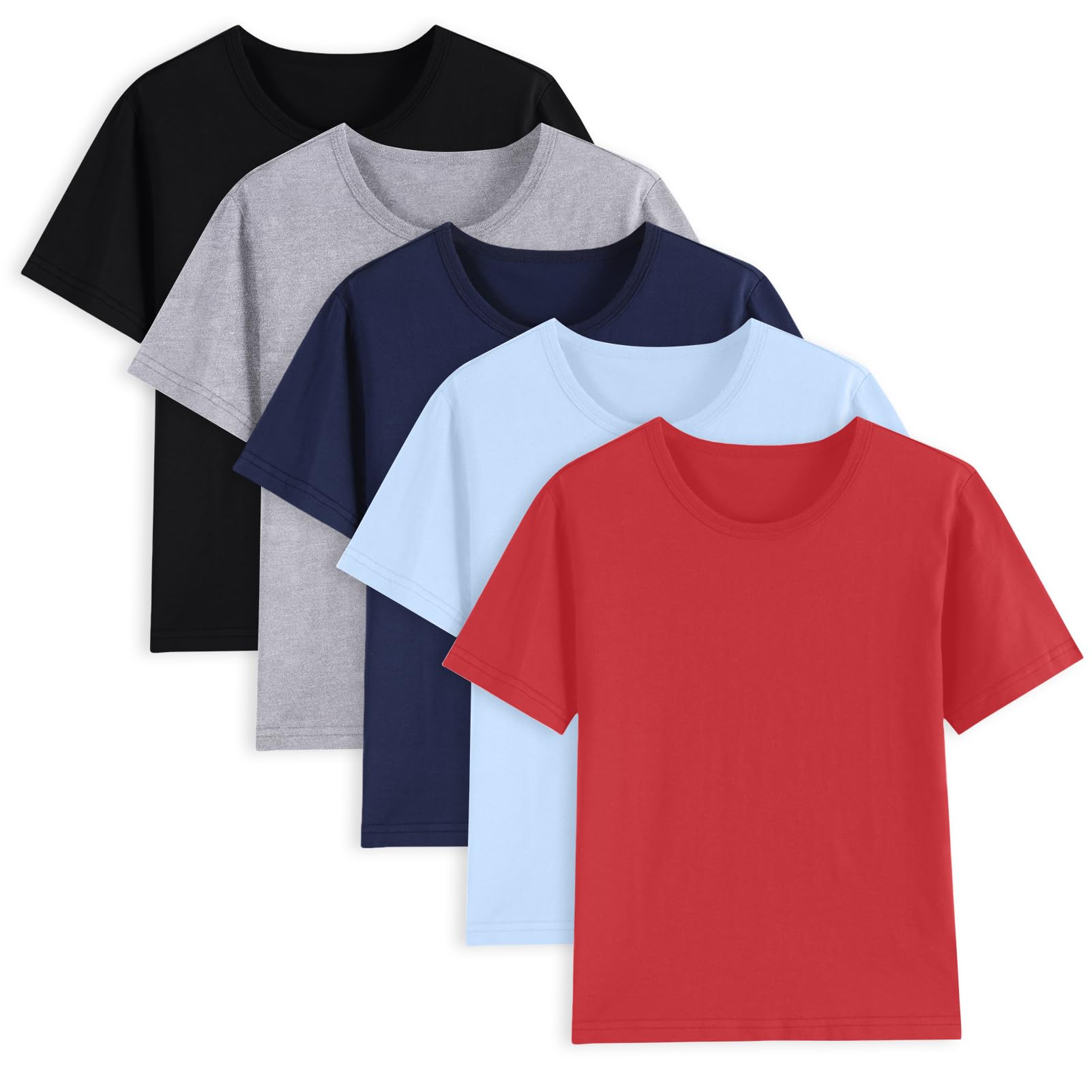 5 Pack Cotton Boys Kids Tshirts Short Sleeve Summer Tops Clothes Tee Shirts for Toddlers(Age 2-14)