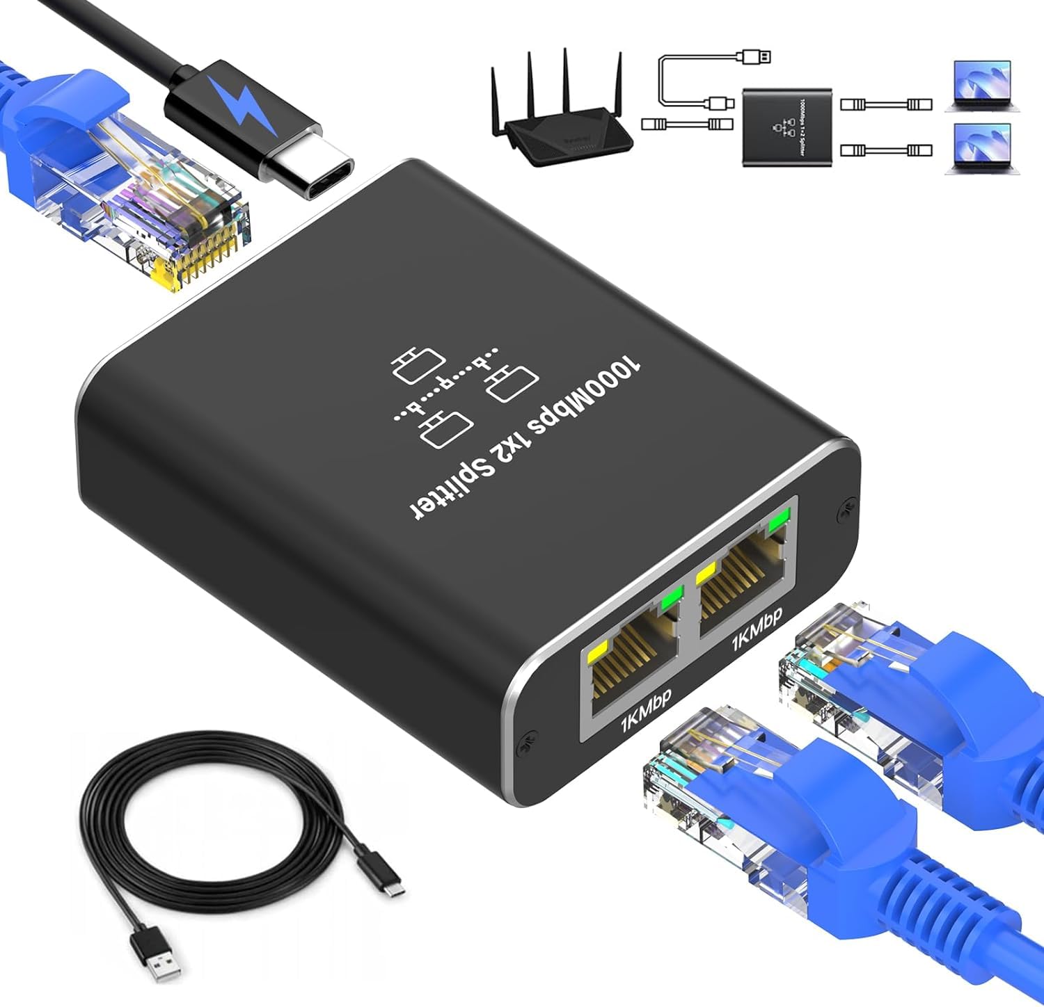 Amazon.co.jp: LAN 分配器 LAN ハブ RJ45 高速1000Mbps 1入力2