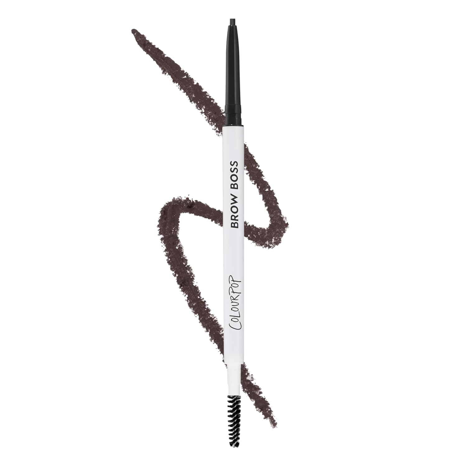 Colourpop Brow Boss Waterproof Eyebrow Pencil – Defining Brow Pencil with Precision Tip, Retractable Twist & Built-In Spoolie – 8-Hour Wear – Creates Natural Hair-Like Strokes – Soft Black (0.003 oz)