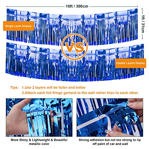 Image of 4 Pack 39 Ft Foil Float Fringe, Metallic Foil Fringe Garland Shiny Tassel Foil Parade Float Decorations for Trailer Car Graduation Homecoming Outdoor Indoor 4th of July Party (Royal Blue)