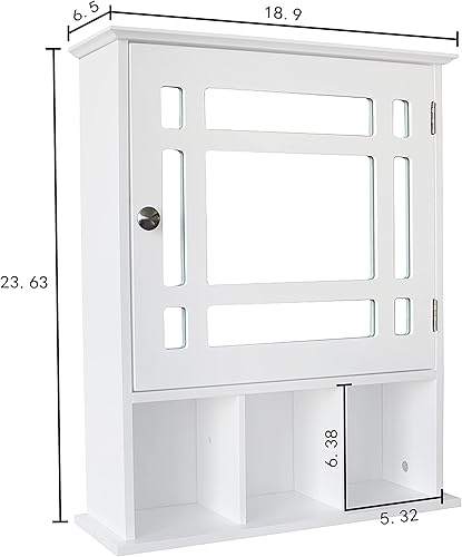 Miniatura 4 de Armario de baño colgante montado en la pared con espejo botiquines para baño con estante ajustable y 3 compartimentos abiertos armarios de pared