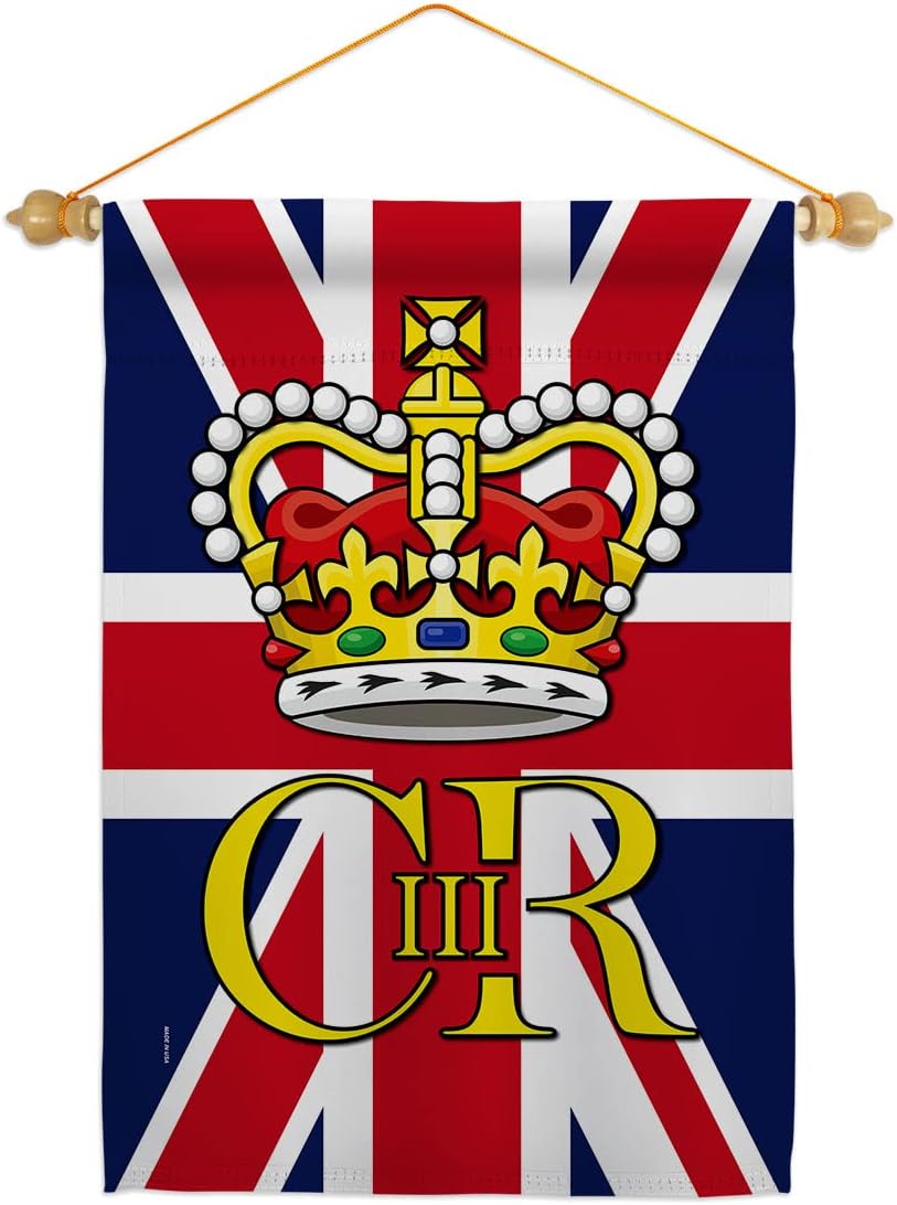 Coronation of King Charles III Wall Tapestry Home Decor Banner Patio Porch Garden Flag Pole Room Indoor Small Outdoor Yard Party Decorations Souvenirs Poster United Kingdom Memorabilia Made in USA