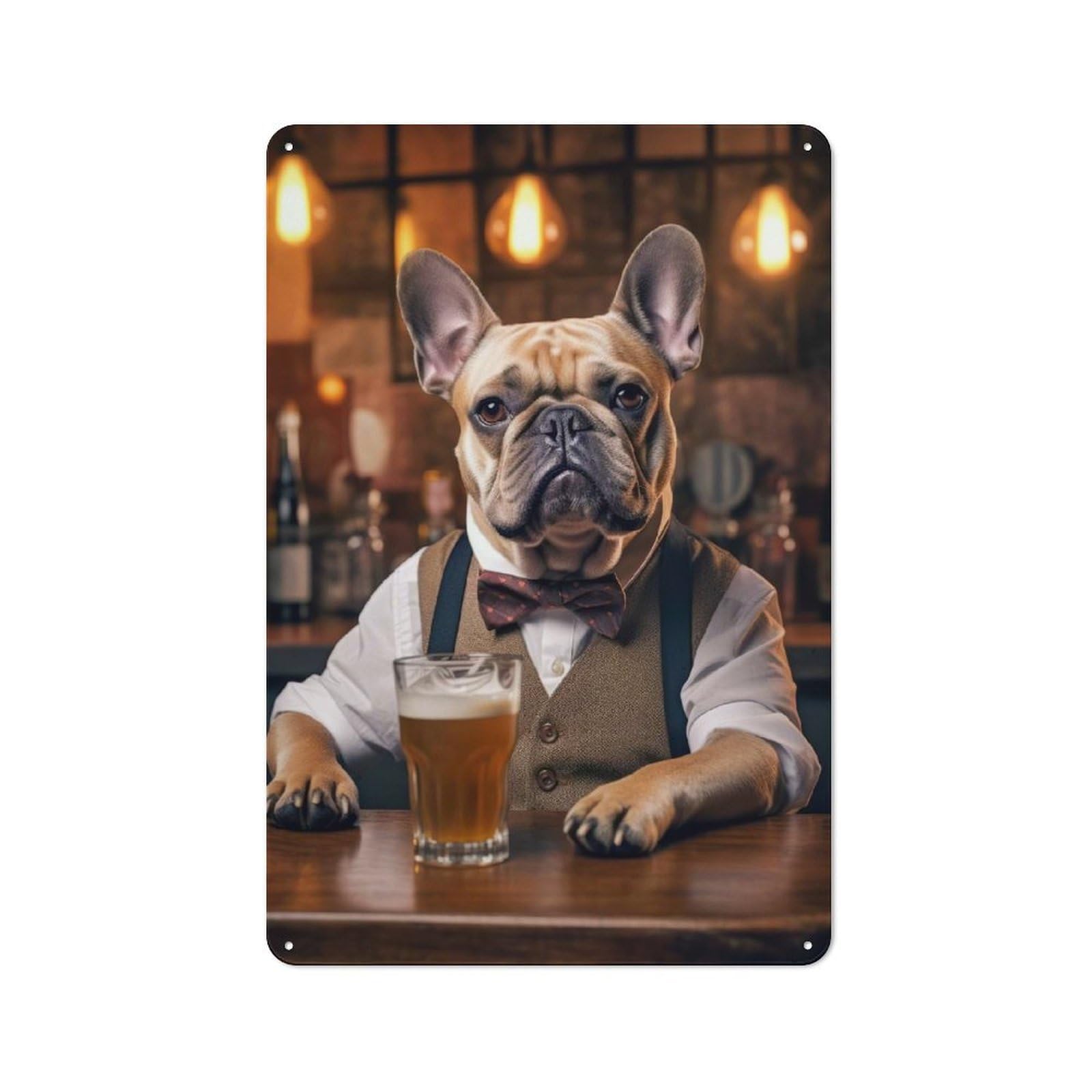 Junmoney French Bulldog In The Pub Retro Metal Wall Sign 30X20cm With For Living Room Wall, Housewarming Wall Decor For People Furnishing Living Room